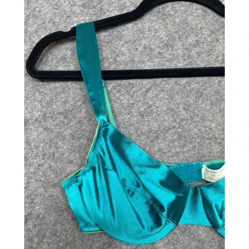 Vintage 90s Victoria's Secret Second Skin Satin Bra Womens 36B Green Gold Label